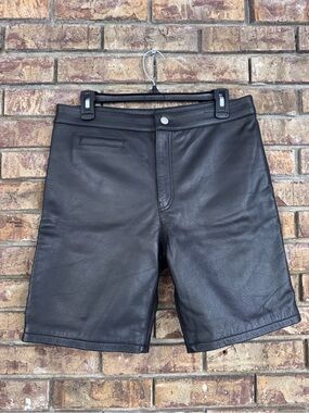 Women's Black Faux Leather Flat-Front jorts Shorts